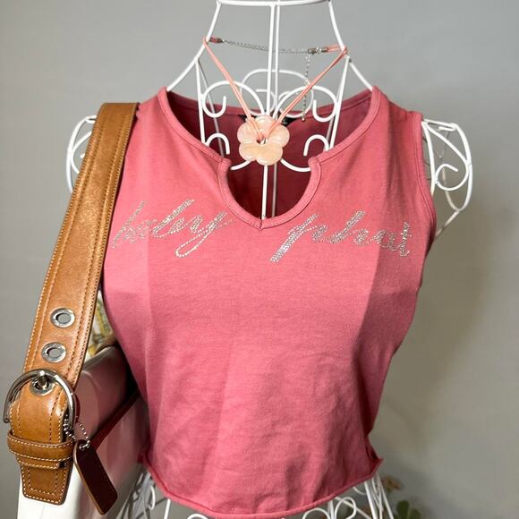 Vintage y2k baby phat bedazzled logo cropped pink tank - Picture 2 of 7